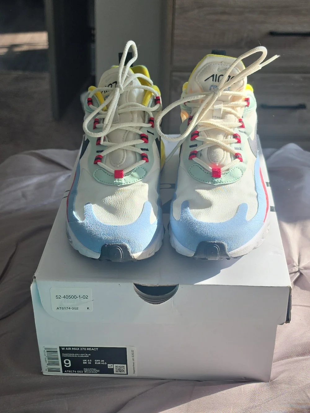 Nike Kids' Air Max 270 React White with Blue and Mint Accents